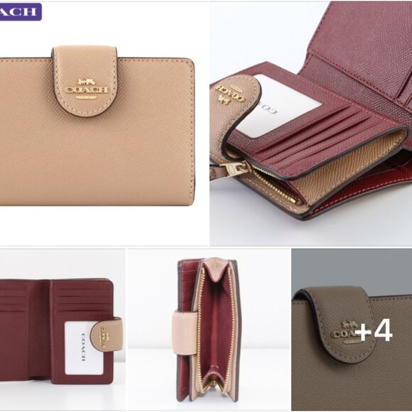 NWT - COACH Medium Corner Zip Wallet -  6390 Crossgrain Leather/Gold/Taupe $198 - Picture 5 of 9